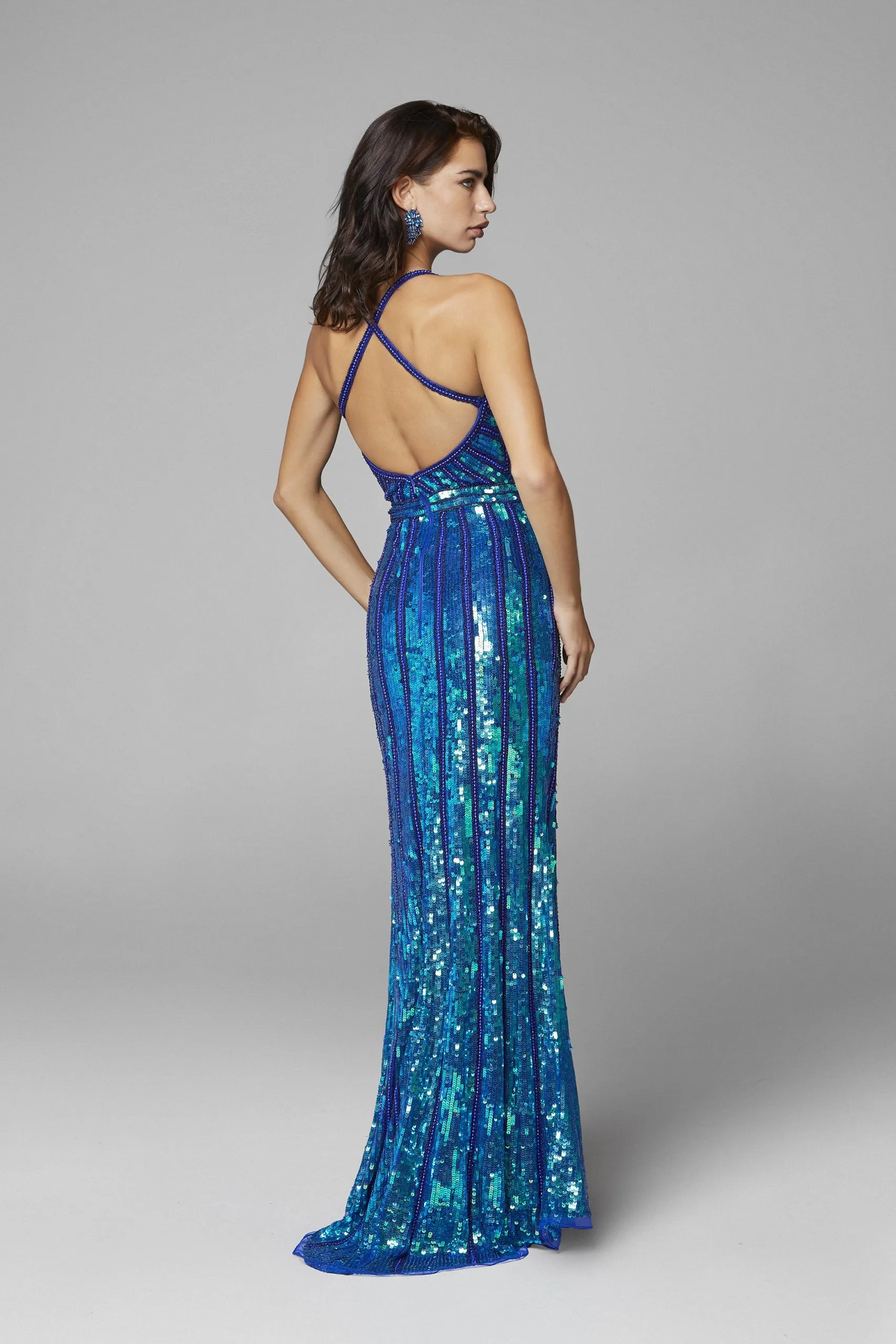 Primavera Couture 3441 Size 4 Pink Prom Dress Sequin Embellished Iridescent V Neckline