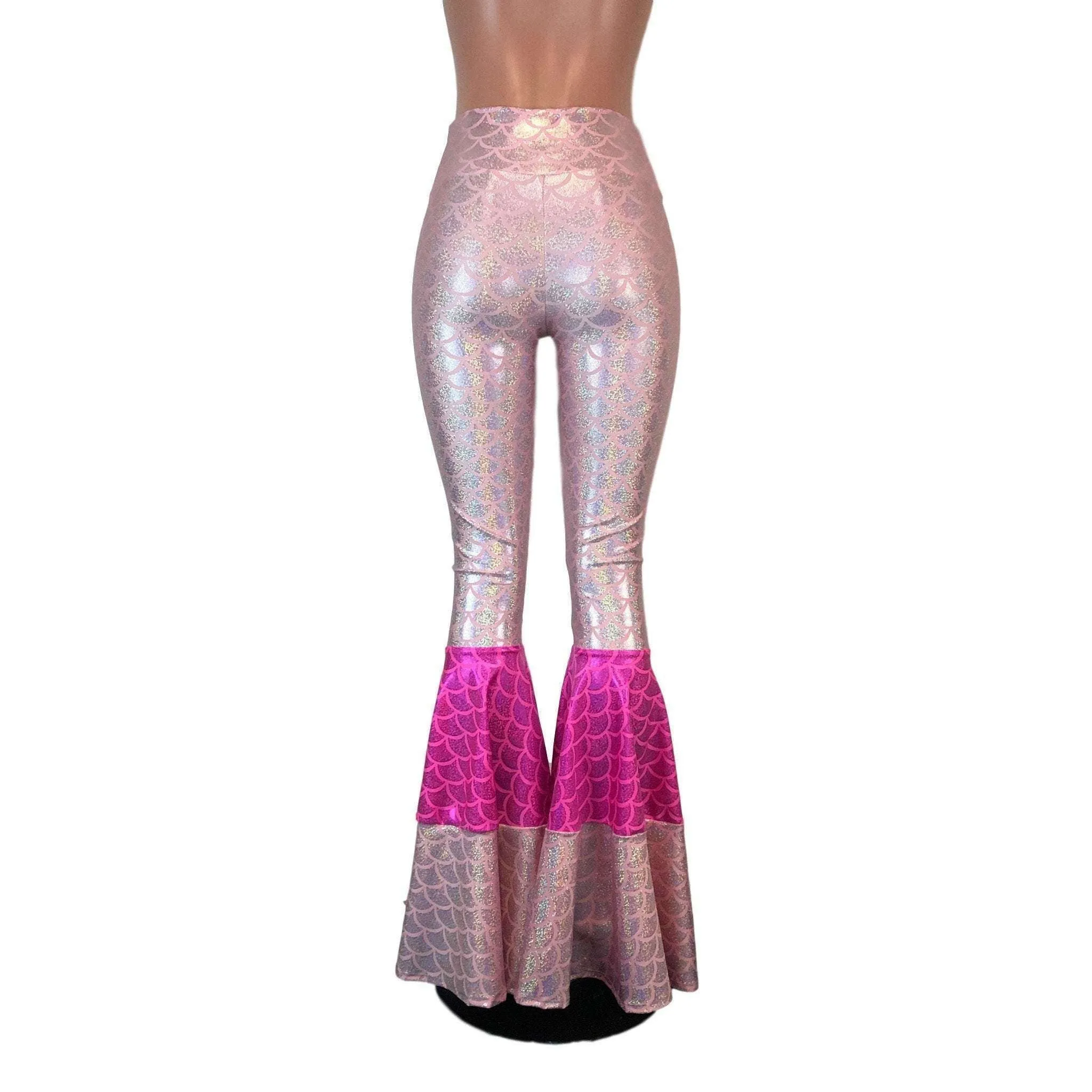 SALE - MEDIUM High-Waist Tiered Bell Bottom Flares - Pink Mermaid Scales