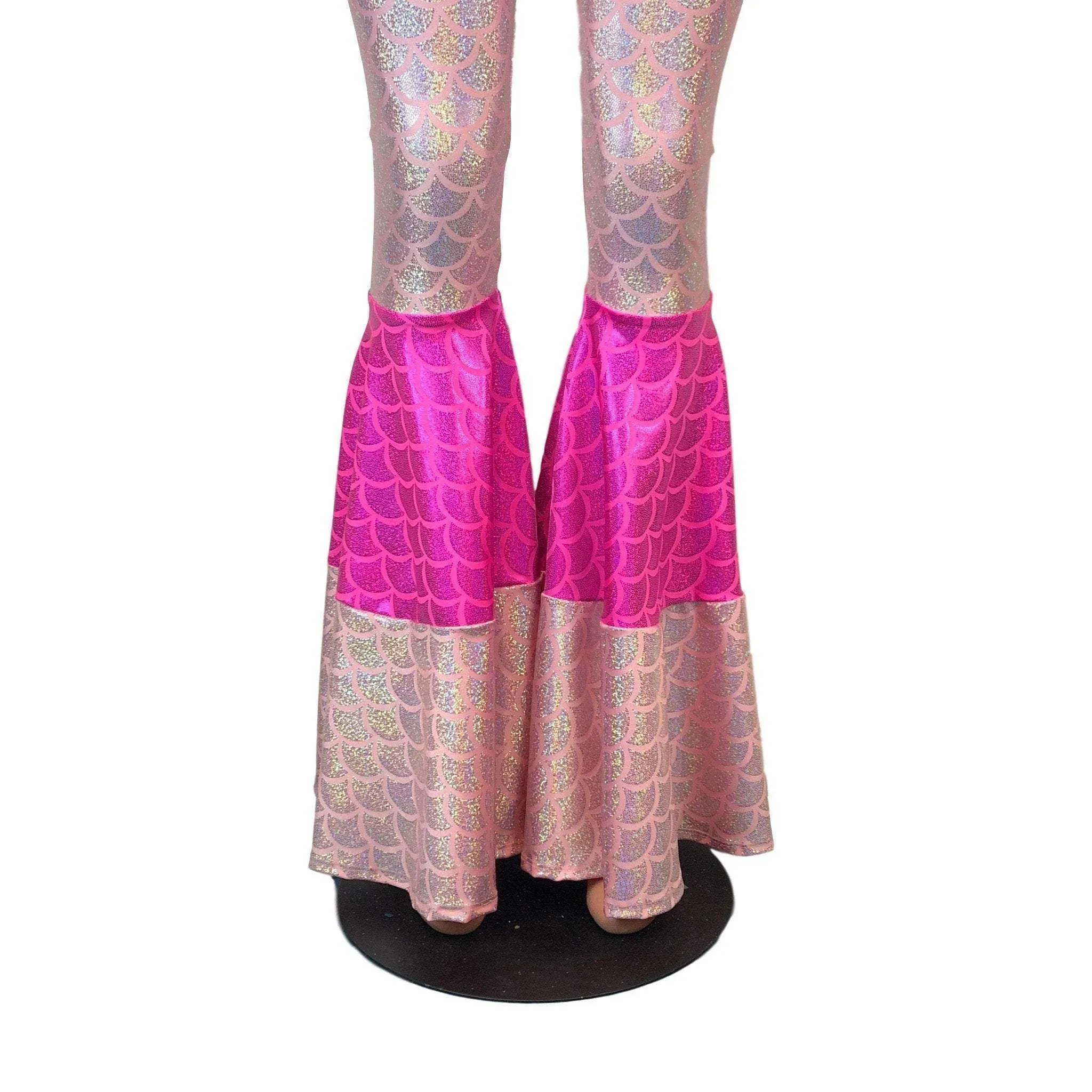 SALE - MEDIUM High-Waist Tiered Bell Bottom Flares - Pink Mermaid Scales