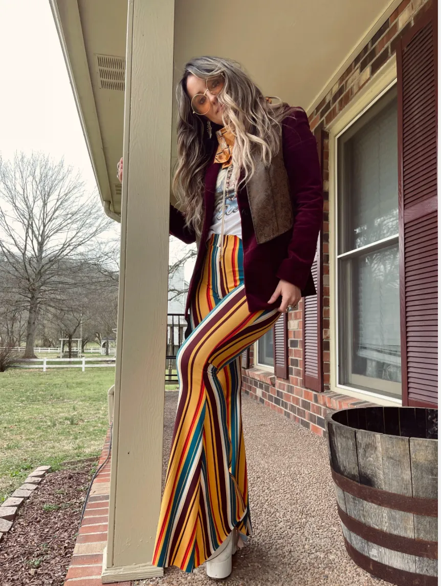 Straight Up Sideways Striped Bell Bottom Flares ~ Lainey Wilson X Lil Bee's Bohemian