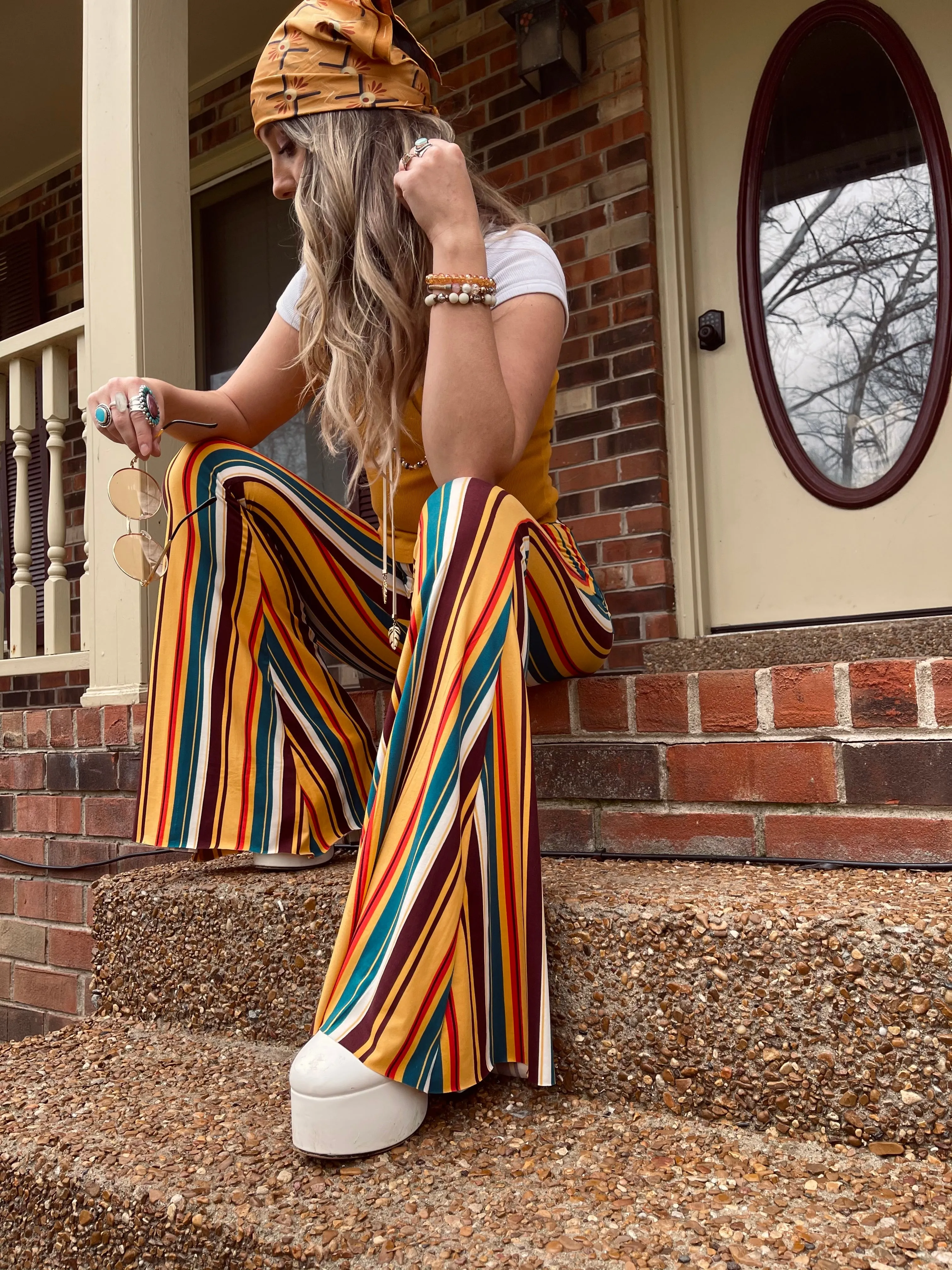 Straight Up Sideways Striped Bell Bottom Flares ~ Lainey Wilson X Lil Bee's Bohemian