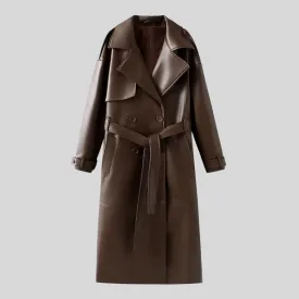 Vegan Leather Overcoat - Brown
