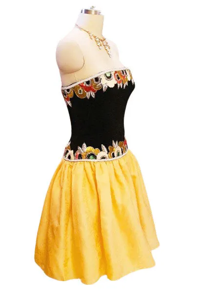 VINTAGE 1980s BOB MACKIE NEIMAN MARCUS STRAPLESS SEQUIN BEADED COCKTAIL DRESS EVENING GOWN IN GOLDEN PINEAPPLE VINTAGE PROM DRESS GLAMOROUS COCKTAIL DRESS