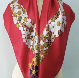 Vintage Chanel Jewel Gripoix Pearls Silk Scarf 34"x34"