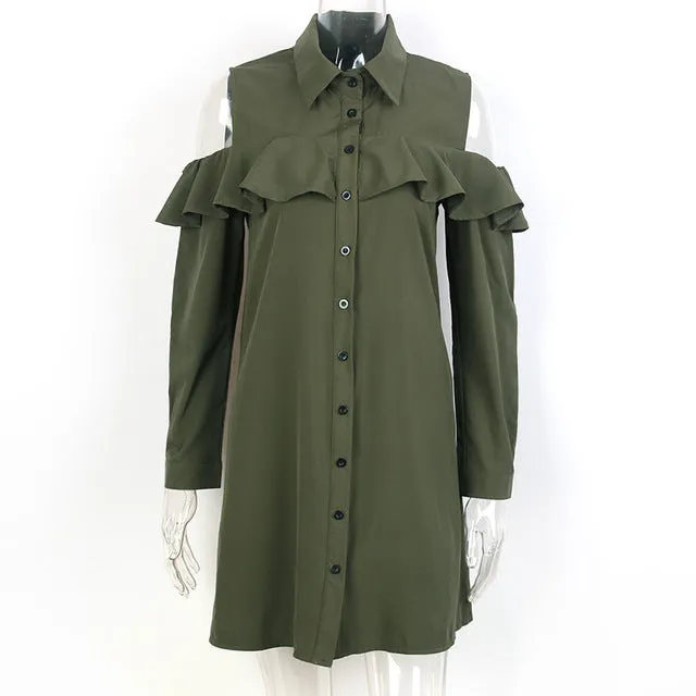 Vlent Sexy Off Shoulder Long Ruffles Sleeve Shirt Dress Women Plus Size Autumn Short Black Dresses 90s Girl Preppy Casual Dress