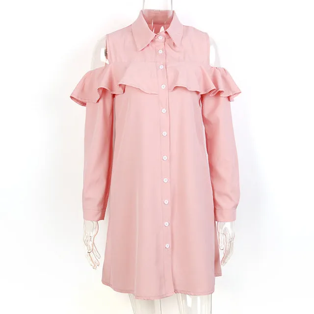 Vlent Sexy Off Shoulder Long Ruffles Sleeve Shirt Dress Women Plus Size Autumn Short Black Dresses 90s Girl Preppy Casual Dress